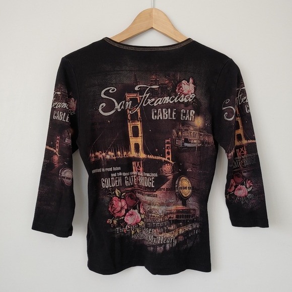 Y2k Bedazzled Graphic Tee Christopher & Banks Size Small - Picture 2 of 11